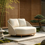 SOLARA Outdoor 2-Seater Lounge Sofa with Premium Fabric Cushion and Teak Wood Frame for Patio Garden Balcony - Beige