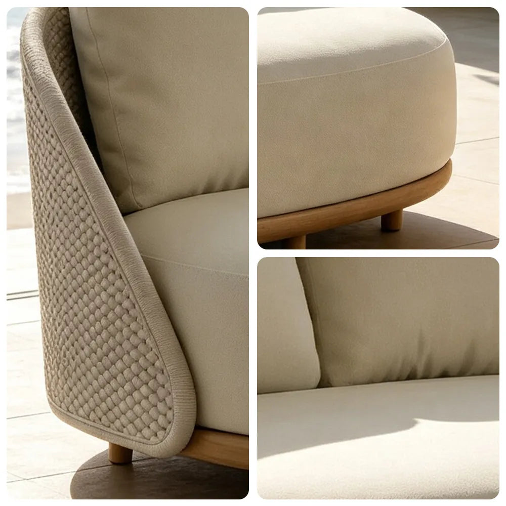 SOLARA Outdoor 2-Seater Lounge Sofa with Premium Fabric Cushion and Teak Wood Frame for Patio Garden Balcony - Beige