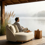 SOLARA Outdoor 2-Seater Lounge Sofa with Premium Fabric Cushion and Teak Wood Frame for Patio Garden Balcony - Beige