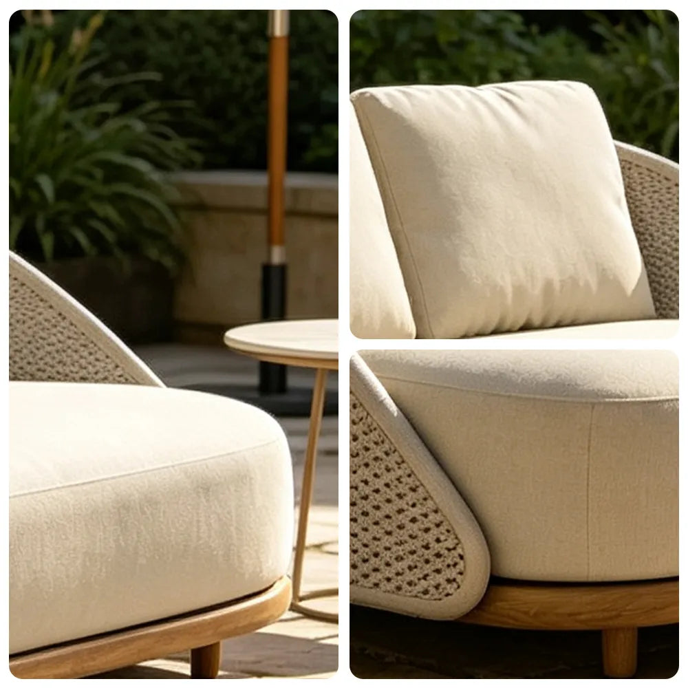 SOLARA Outdoor 3-Seater Lounge Sofa with Premium Fabric Cushion and Teak Wood Frame for Patio Garden Balcony - Beige