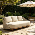 SOLARA Outdoor 3-Seater Lounge Sofa with Premium Fabric Cushion and Teak Wood Frame for Patio Garden Balcony - Beige