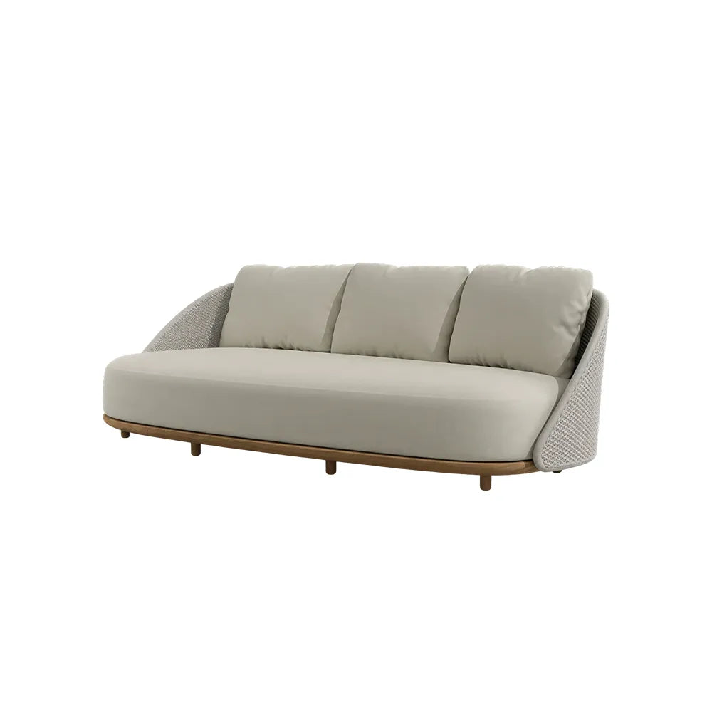 SOLARA Outdoor 3-Seater Lounge Sofa with Premium Fabric Cushion and Teak Wood Frame for Patio Garden Balcony - Beige