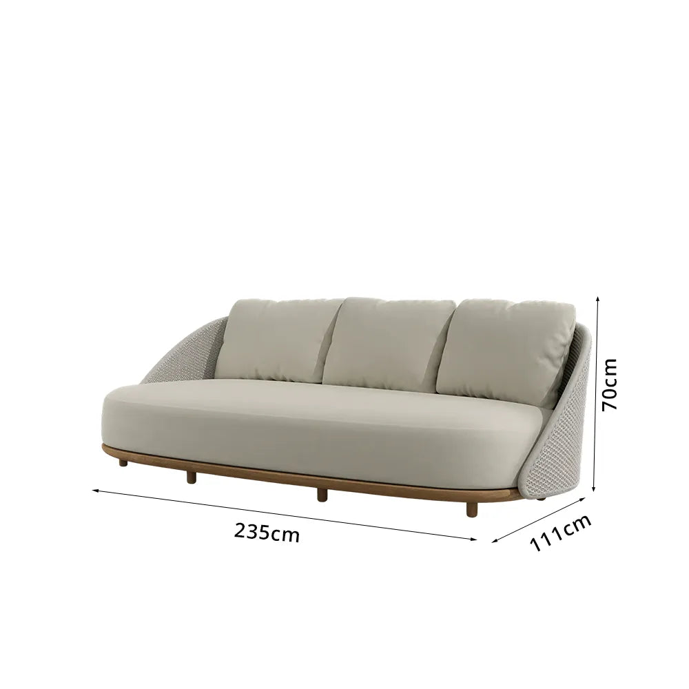 SOLARA Outdoor 3-Seater Lounge Sofa with Premium Fabric Cushion and Teak Wood Frame for Patio Garden Balcony - Beige