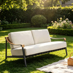 SOLARA Outdoor 2-Seater Lounge Sofa with Waterproof Fabric Cushion and High-Density Foam for Patio Garden Balcony - Beige