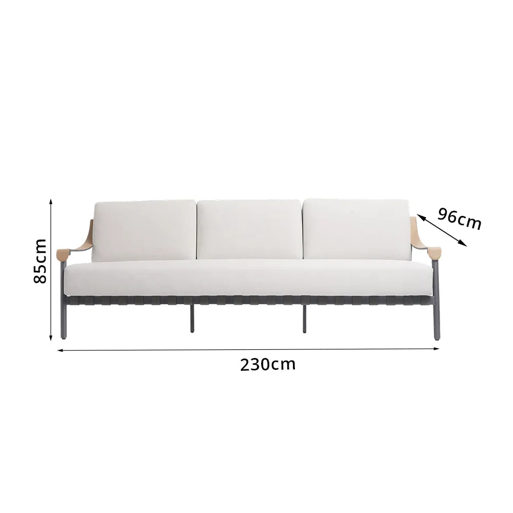 SOLARA Outdoor 3-Seater Lounge Sofa with Waterproof Fabric Cushion and High-Density Foam for Patio Garden Balcony - Beige