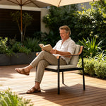 SOLARA Outdoor Armchair with Waterproof Fabric Cushion and High-Density Foam for Patio Garden Balcony Relaxing Space - Beige