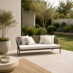 SOLARA Outdoor 3-Seater Wicker Sofa with Cushioned Seat for Patio Garden Balcony Relaxing Space - Grey