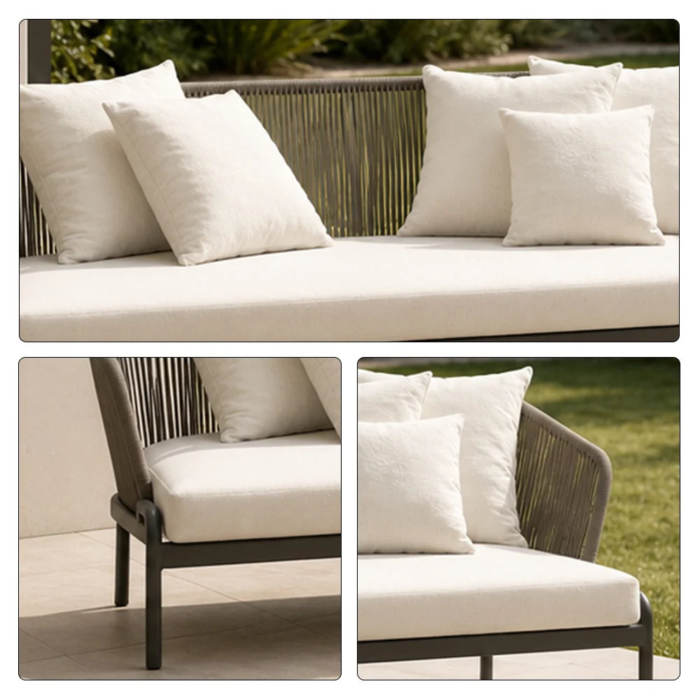 SOLARA Outdoor 3-Seater Wicker Sofa with Cushioned Seat for Patio Garden Balcony Relaxing Space - Grey