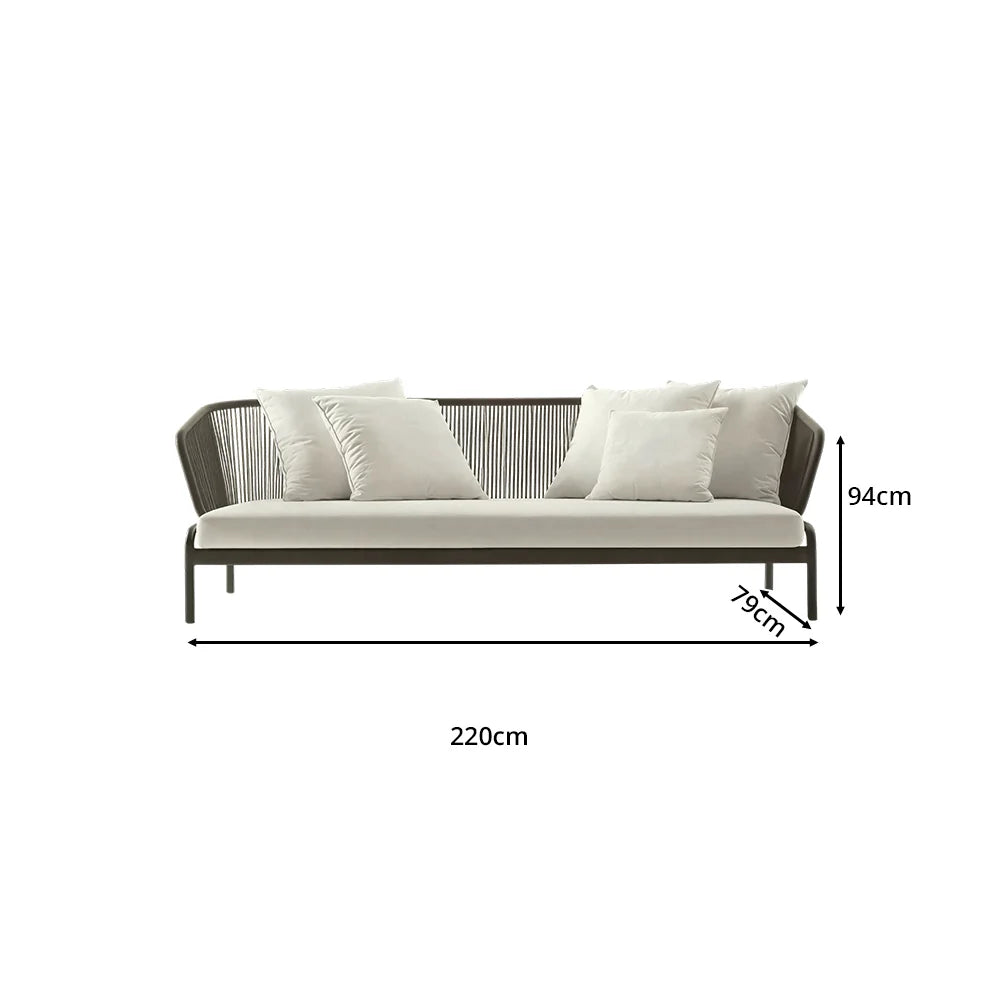SOLARA Outdoor 3-Seater Wicker Sofa with Cushioned Seat for Patio Garden Balcony Relaxing Space - Grey