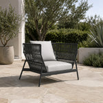 SOLARA Outdoor Wicker Lounge Chair with Cushioned Seat and Aluminium Frame for Patio Garden Balcony Relaxing Space - Black