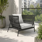 SOLARA Outdoor Wicker Lounge Chair with Cushioned Seat and Aluminium Frame for Patio Garden Balcony Relaxing Space - Black