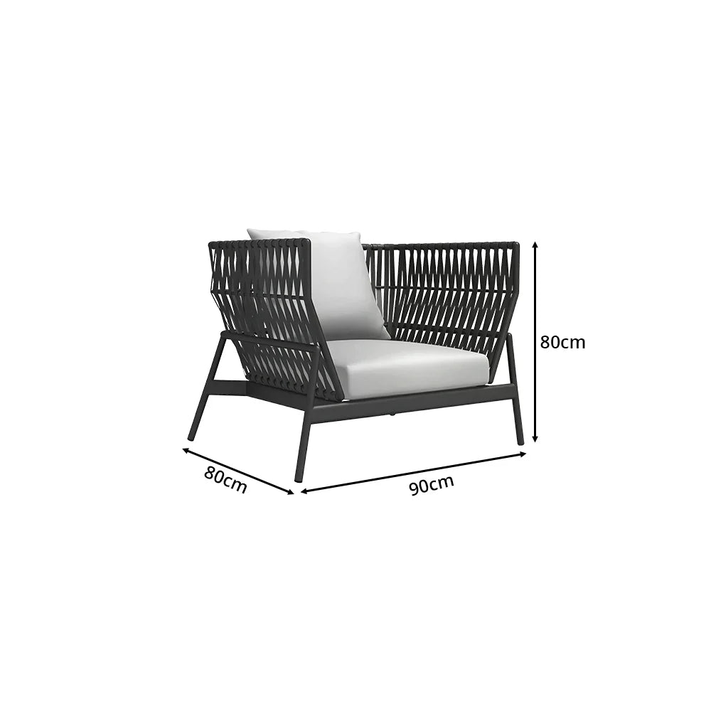 SOLARA Outdoor Wicker Lounge Chair with Cushioned Seat and Aluminium Frame for Patio Garden Balcony Relaxing Space - Black