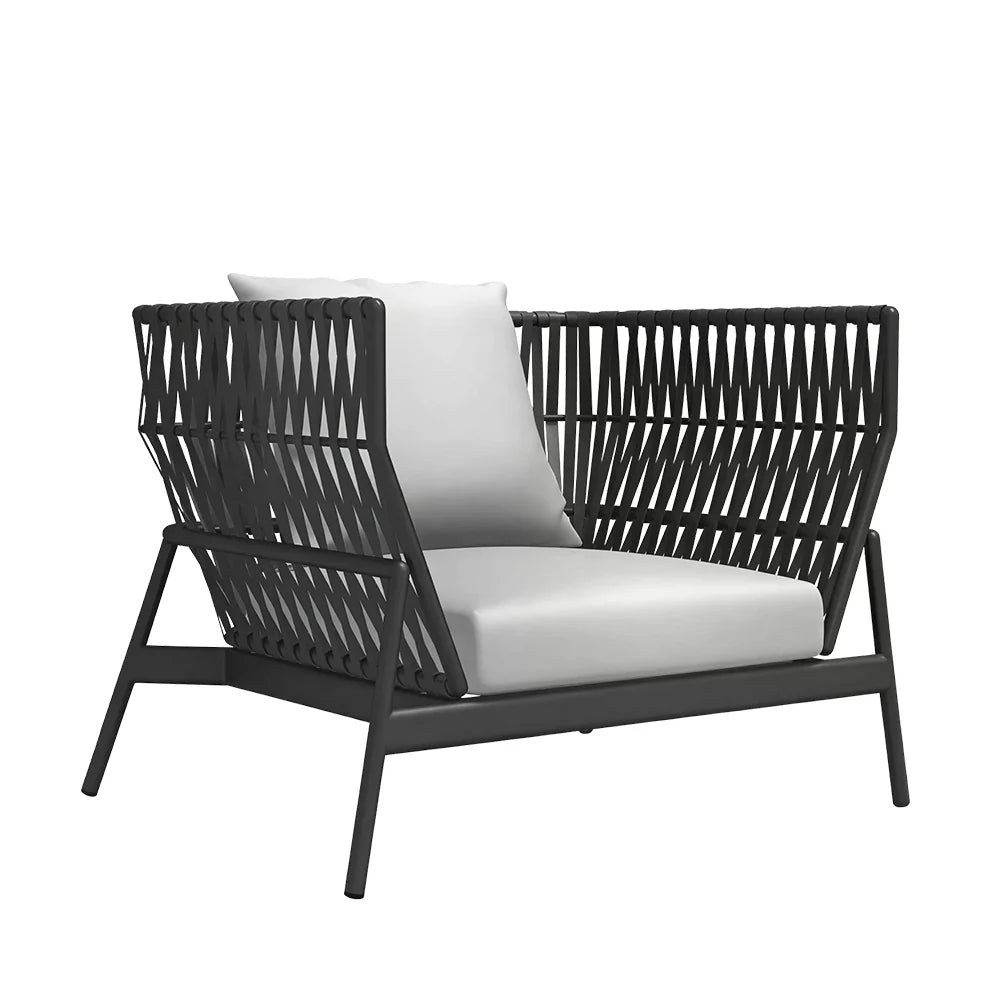 SOLARA Outdoor Wicker Lounge Chair with Cushioned Seat and Aluminium Frame for Patio Garden Balcony Relaxing Space - Black