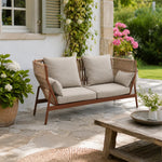 SOLARA Outdoor 2-Seater Wicker Sofa with Cushioned Seat and Back Pillows for Patio Garden Balcony Relaxing Space - Grey