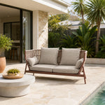 SOLARA Outdoor 2-Seater Wicker Sofa with Cushioned Seat and Back Pillows for Patio Garden Balcony Relaxing Space - Grey
