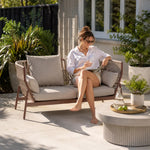 SOLARA Outdoor 2-Seater Wicker Sofa with Cushioned Seat and Back Pillows for Patio Garden Balcony Relaxing Space - Grey
