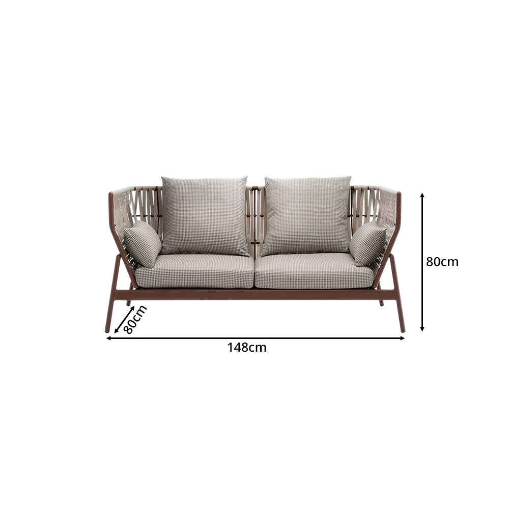 SOLARA Outdoor 2-Seater Wicker Sofa with Cushioned Seat and Back Pillows for Patio Garden Balcony Relaxing Space - Grey