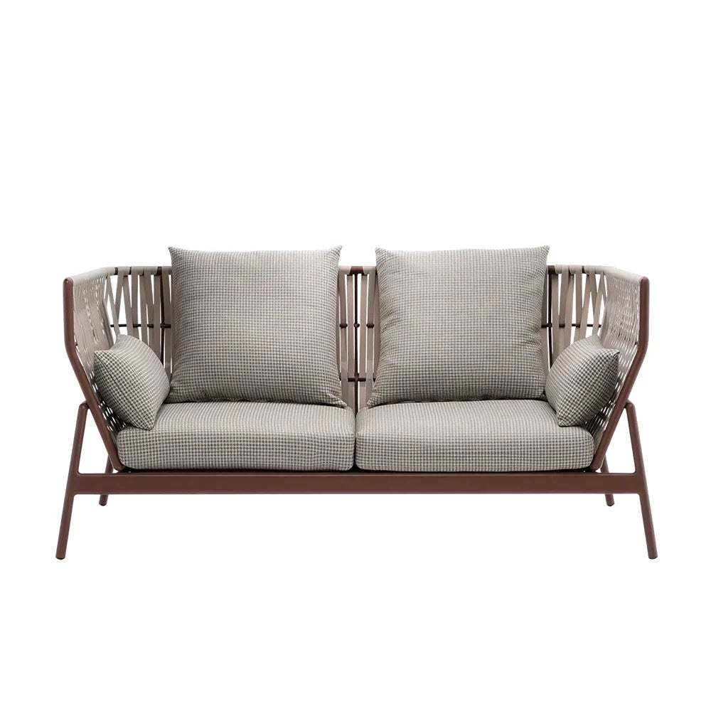 SOLARA Outdoor 2-Seater Wicker Sofa with Cushioned Seat and Back Pillows for Patio Garden Balcony Relaxing Space - Grey