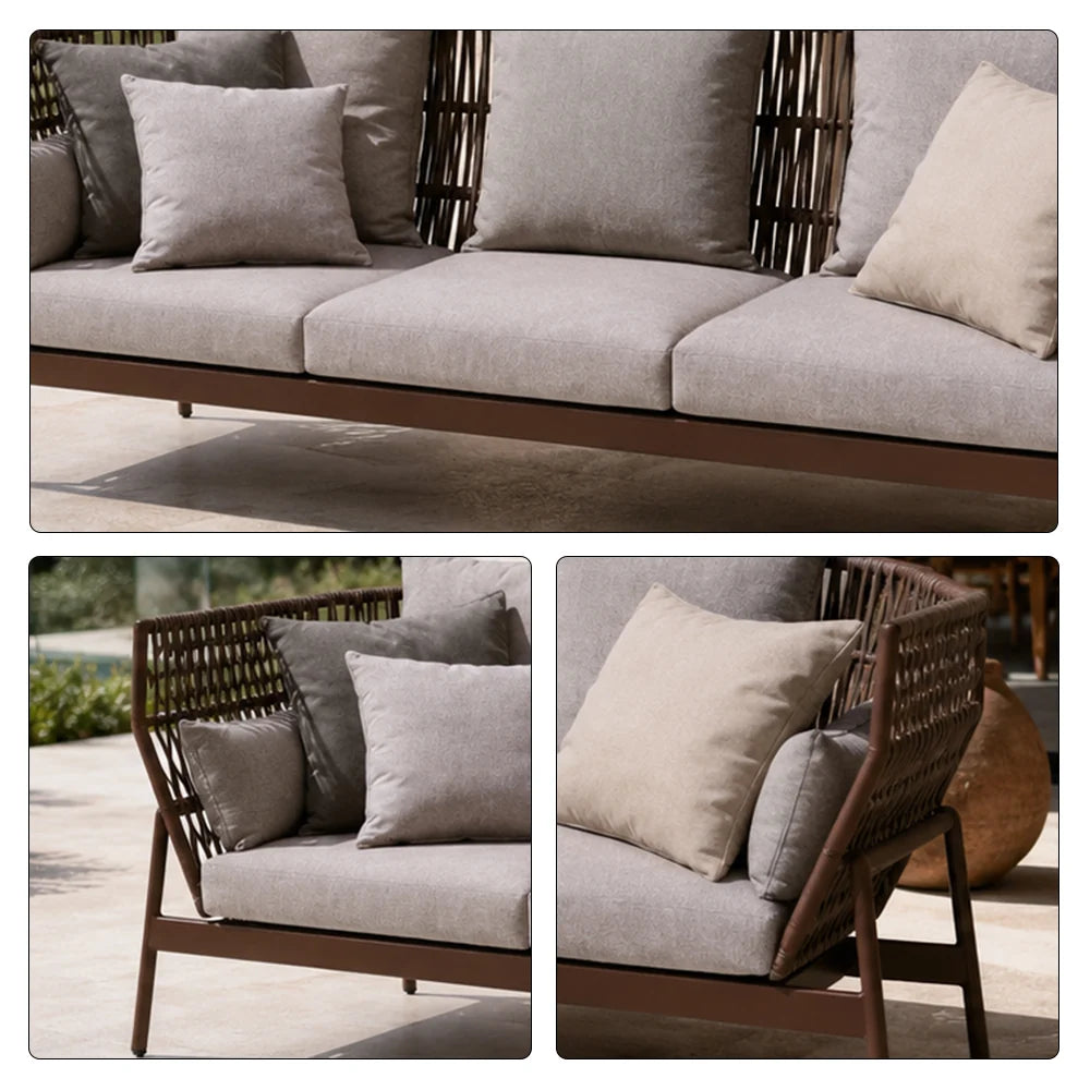 SOLARA Outdoor 3-Seater Wicker Sofa with Cushioned Seat for Patio Garden Balcony Relaxing Space - Grey