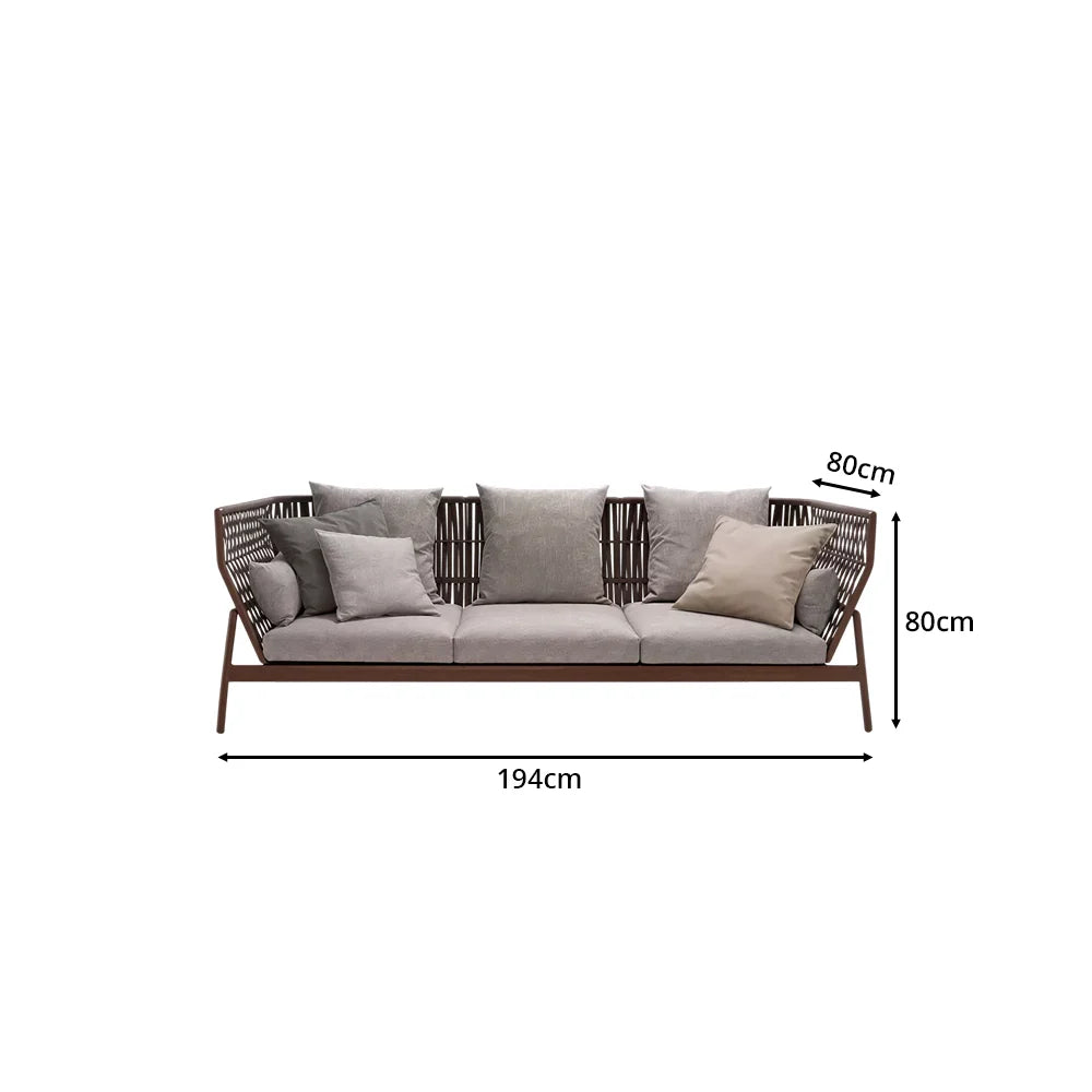 SOLARA Outdoor 3-Seater Wicker Sofa with Cushioned Seat for Patio Garden Balcony Relaxing Space - Grey