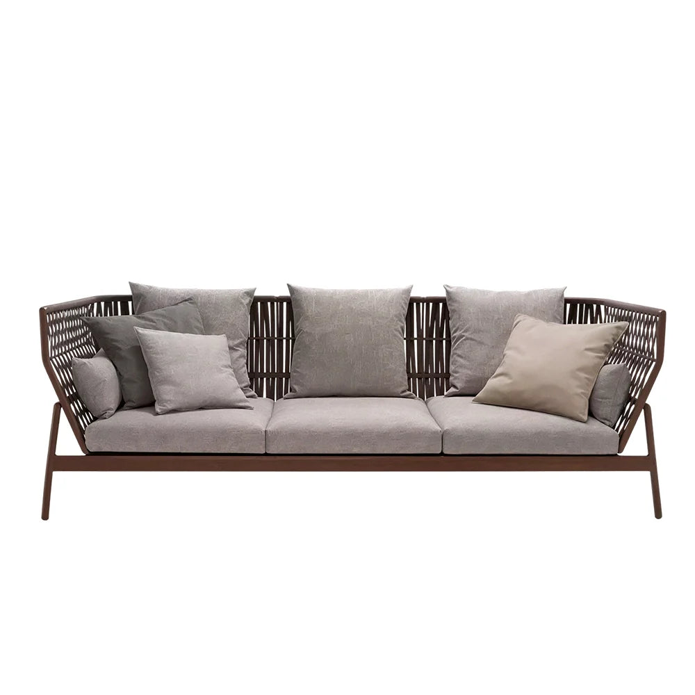 SOLARA Outdoor 3-Seater Wicker Sofa with Cushioned Seat for Patio Garden Balcony Relaxing Space - Grey