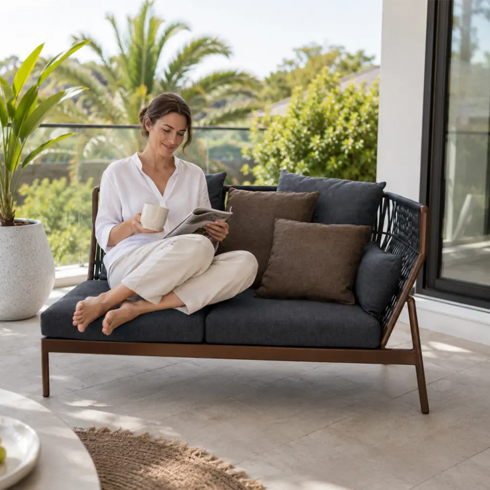 SOLARA Outdoor Right Corner Wicker Sofa with Cushioned Seats for Patio Garden Balcony Relaxing Space - Grey