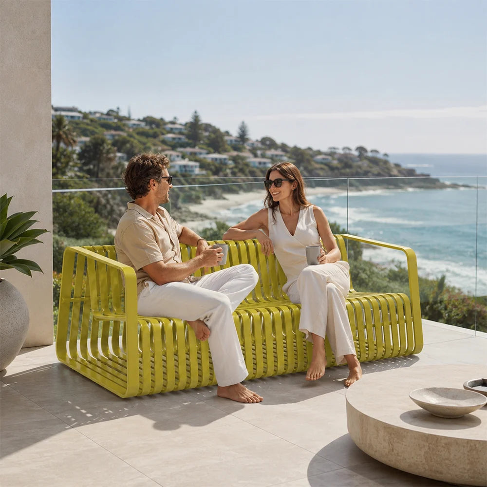 SOLARA Outdoor 3-Seater Sofa with Full Aluminium Frame for Patio Garden Balcony Hotel Relaxing Space - Lemon Yellow