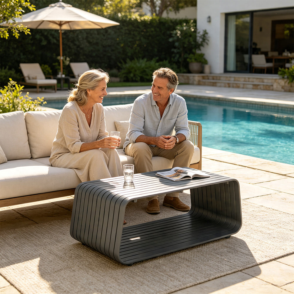 SOLARA Outdoor Coffee Table with Full Aluminium Frame Modern Patio Garden Balcony Furniture 110cm - Grey