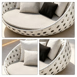 SOLARA Outdoor Round Daybed with PE Rattan Metal Frame 120cm 6 Cushions High Density Foam Patio Poolside Furniture - Grey