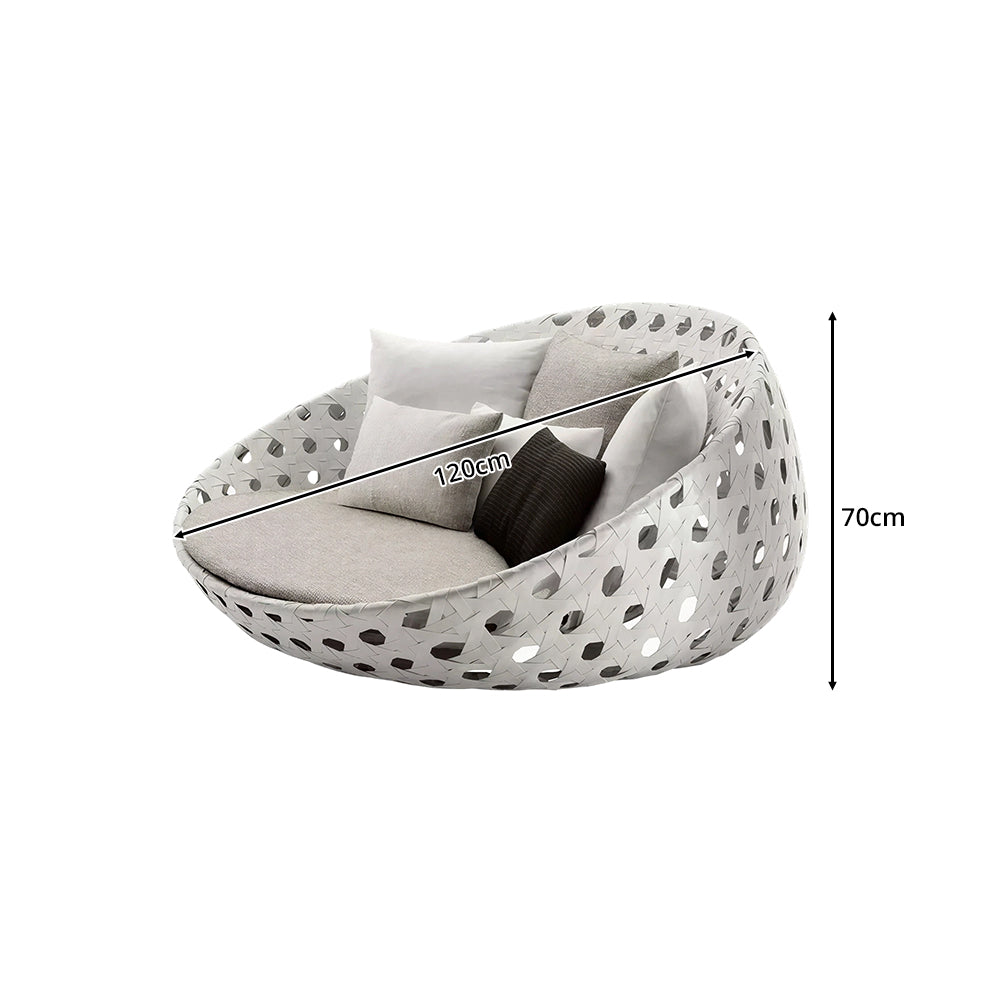 SOLARA Outdoor Round Daybed with PE Rattan Metal Frame 120cm 6 Cushions High Density Foam Patio Poolside Furniture - Grey