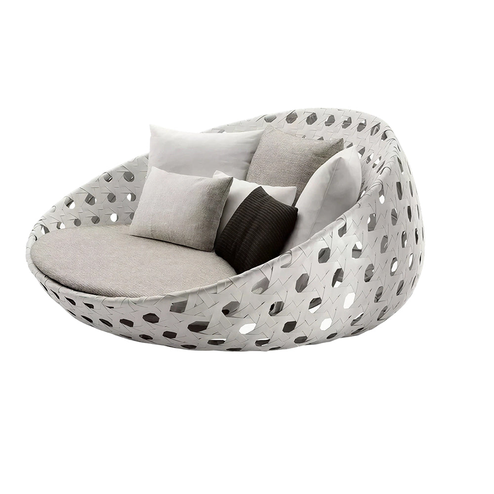 SOLARA Outdoor Round Daybed with PE Rattan Metal Frame 120cm 6 Cushions High Density Foam Patio Poolside Furniture - Grey