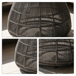 SOLARA Outdoor Side Table with Tempered Glass Top PE Rattan Metal Frame 60cm Round Patio Garden Balcony Furniture - Black