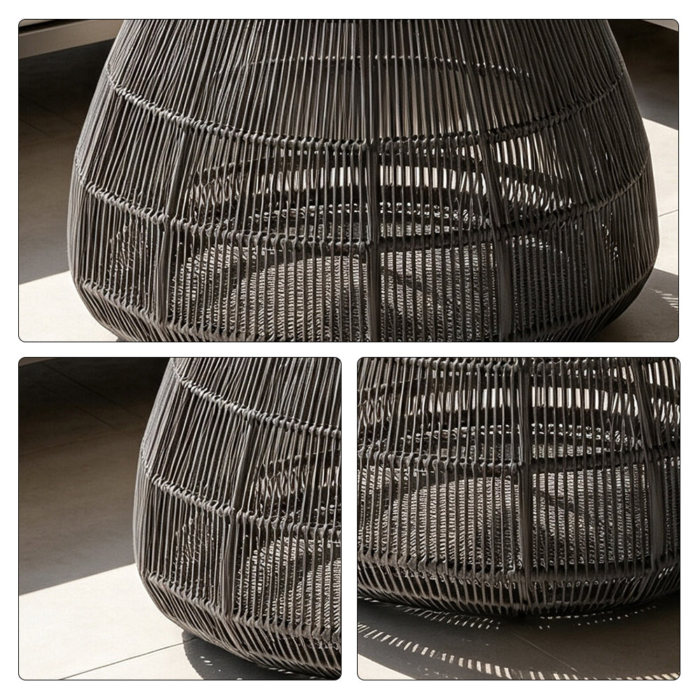 SOLARA Outdoor Side Table with Tempered Glass Top PE Rattan Metal Frame 60cm Round Patio Garden Balcony Furniture - Black