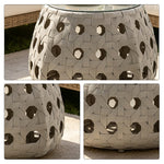 SOLARA Outdoor Side Table with Tempered Glass Top PE Rattan Metal Frame 60cm Round Patio Garden Balcony Furniture - Grey