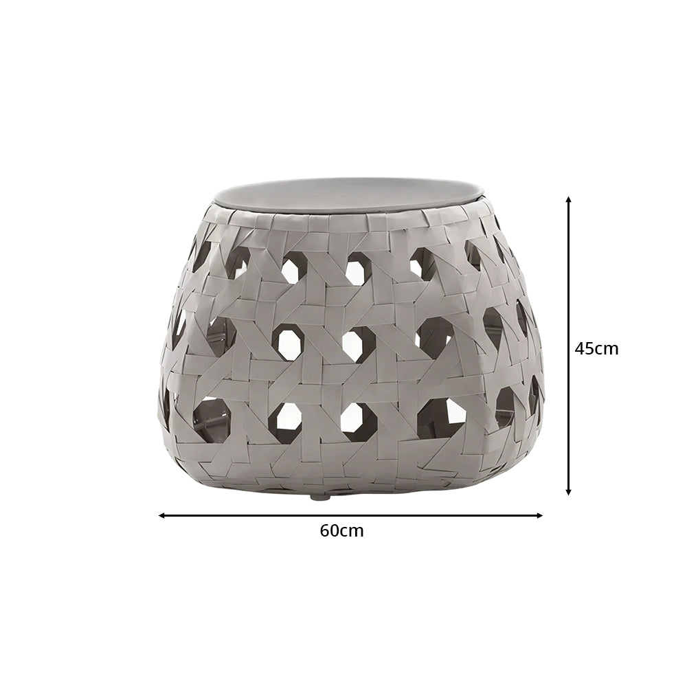 SOLARA Outdoor Side Table with Tempered Glass Top PE Rattan Metal Frame 60cm Round Patio Garden Balcony Furniture - Grey