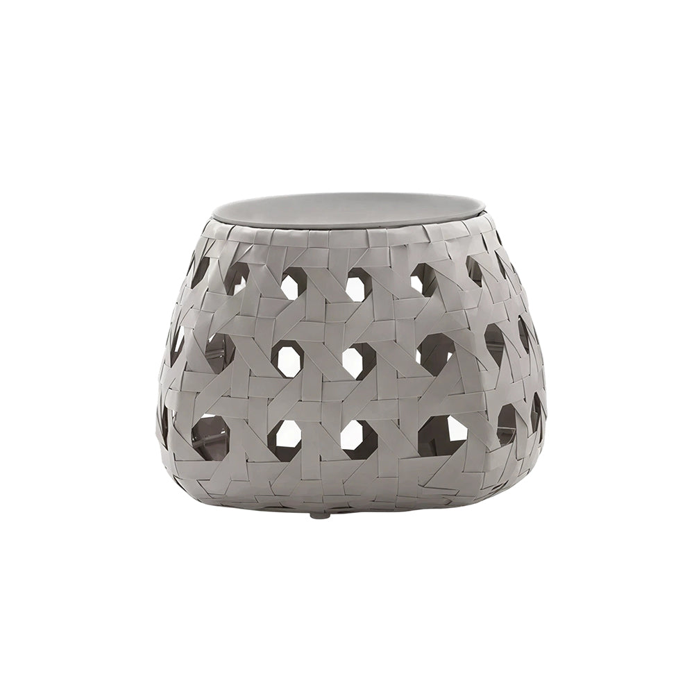 SOLARA Outdoor Side Table with Tempered Glass Top PE Rattan Metal Frame 60cm Round Patio Garden Balcony Furniture - Grey