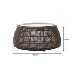 SOLARA Outdoor Coffee Table with Tempered Glass Top PE Rattan Metal Frame 80cm Round Patio Garden Balcony Furniture - Brown