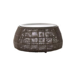 SOLARA Outdoor Coffee Table with Tempered Glass Top PE Rattan Metal Frame 80cm Round Patio Garden Balcony Furniture - Brown