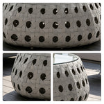 SOLARA Outdoor Coffee Table with Tempered Glass Top PE Rattan Metal Frame 80cm Round Patio Garden Balcony Furniture - Grey