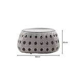 SOLARA Outdoor Coffee Table with Tempered Glass Top PE Rattan Metal Frame 80cm Round Patio Garden Balcony Furniture - Grey
