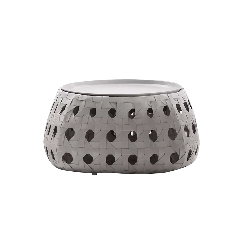 SOLARA Outdoor Coffee Table with Tempered Glass Top PE Rattan Metal Frame 80cm Round Patio Garden Balcony Furniture - Grey