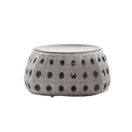 SOLARA Outdoor Coffee Table with Tempered Glass Top PE Rattan Metal Frame 80cm Round Patio Garden Balcony Furniture - Grey