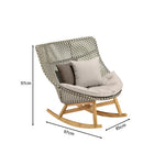 SOLARA Outdoor Rocking Chair with PE Rattan Seat Teak Wood Base Single Lounge Chair for Patio Garden Balcony Relaxing Space - Beige