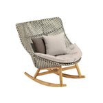 SOLARA Outdoor Rocking Chair with PE Rattan Seat Teak Wood Base Single Lounge Chair for Patio Garden Balcony Relaxing Space - Beige