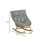 SOLARA Outdoor Rocking Chair with PE Rattan Seat Teak Wood Base Single Lounge Chair for Patio Garden Balcony Relaxing Space - Blue