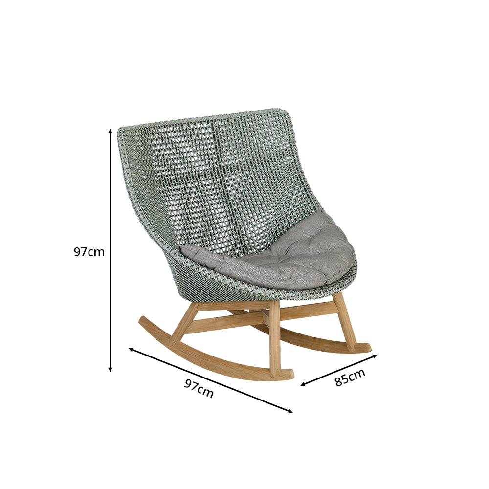 SOLARA Outdoor Rocking Chair with PE Rattan Seat Teak Wood Base Single Lounge Chair for Patio Garden Balcony Relaxing Space - Blue
