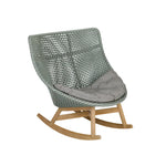 SOLARA Outdoor Rocking Chair with PE Rattan Seat Teak Wood Base Single Lounge Chair for Patio Garden Balcony Relaxing Space - Blue