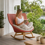 SOLARA Outdoor Rocking Chair with PE Rattan Seat Teak Wood Base Single Lounge Chair for Patio Garden Balcony Relaxing Space - Red