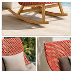SOLARA Outdoor Rocking Chair with PE Rattan Seat Teak Wood Base Single Lounge Chair for Patio Garden Balcony Relaxing Space - Red