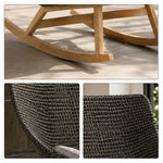 SOLARA Outdoor Rocking Chair with PE Rattan Seat Teak Wood Base Single Lounge Chair for Patio Garden Balcony Relaxing Space - Black